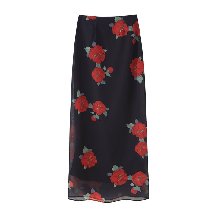 Dame Floral Maxi Nederdel med gennemsigtig Overlay Stilla