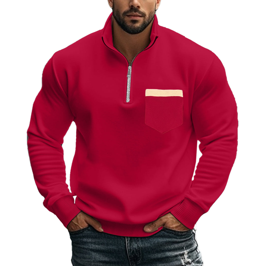 Herre sporty sweater med høj afsluttende krave og dekorativ brystlomme Stilla