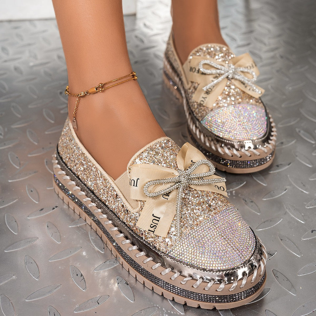 Dame Glamourøse Slip-On Sneakers med glitrende strass-applikationer Stilla