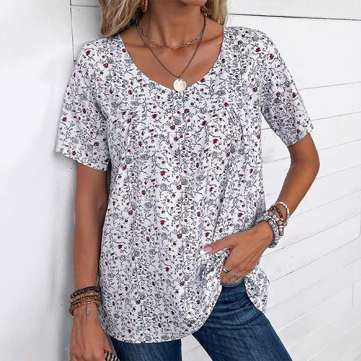Dame Blusenshirt med floral print og dekorative trykdetailler Stilla