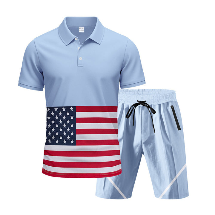 Herrer Polo-Shirt og Shorts-Sæt med flagmotiver og moderne snit Stilla