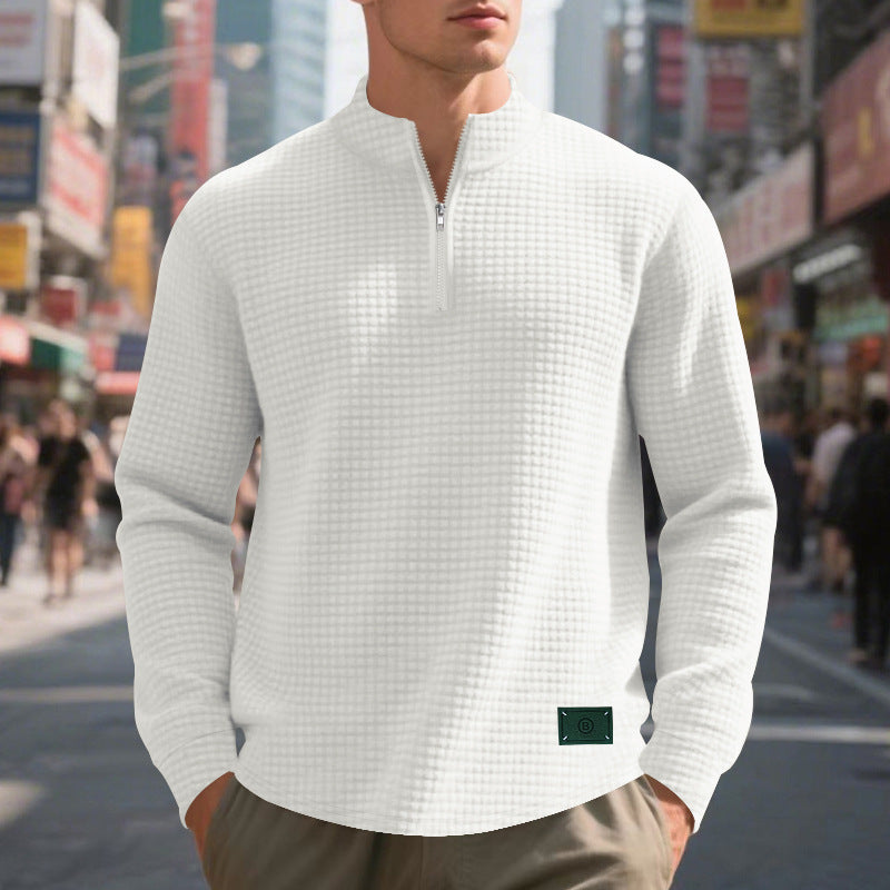 Herrer moderigtig fleece-pullover med halv lynlås og struktureret design Stilla