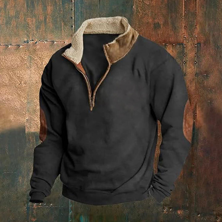 Herre nan fleece-halvzip-trøje med sherpa-krave og albue-patches Skovae