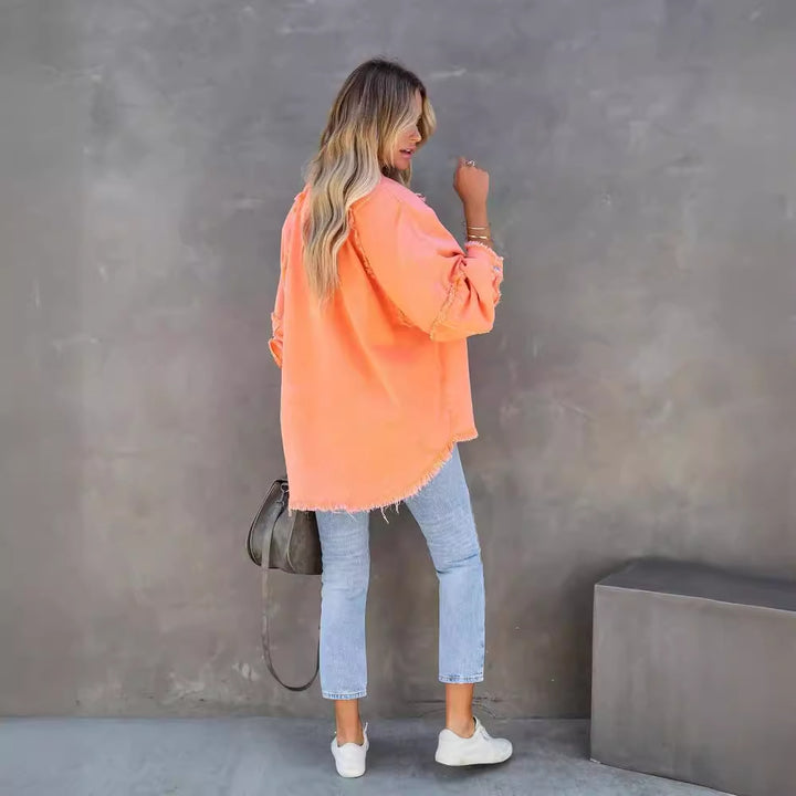 Dame Løs og stilfuld jeansbluse med frans Stilla