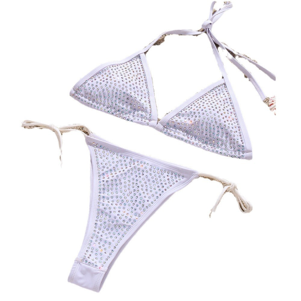 Dame triangel-bikini-sæt med funkende strass-detaljer og justerbare stropper Stilla