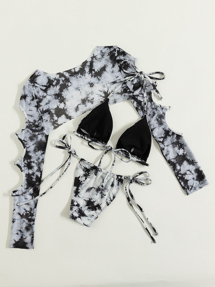 Damer Bikini-sæt med korte ærmer og moderne tie-dye-design Stilla