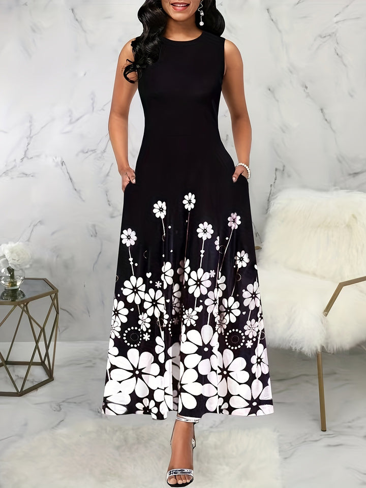 Dame Elegant Maxikjole med blomsteraccentuer og praktiske lommer Stilla