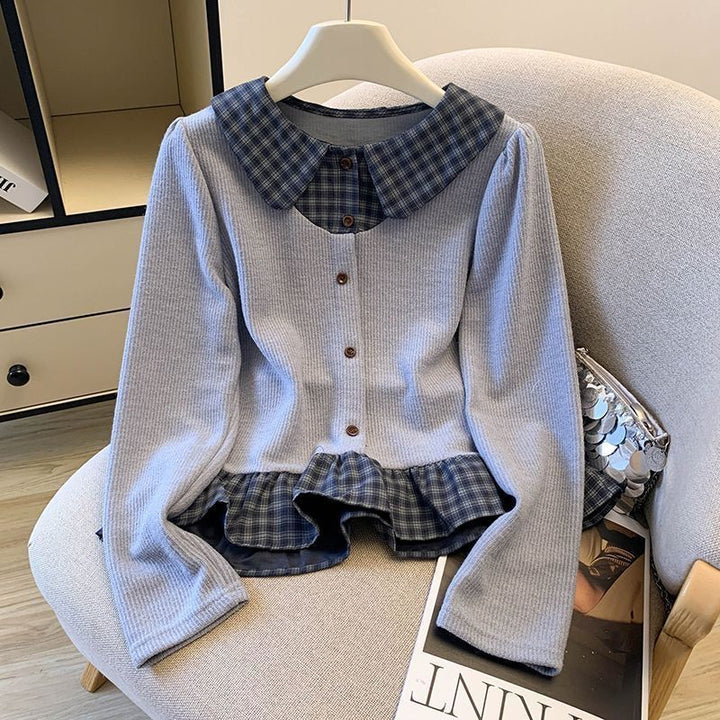 Kvindernes fashionable strikket sweater med skjorte bluse detaljer Stilla