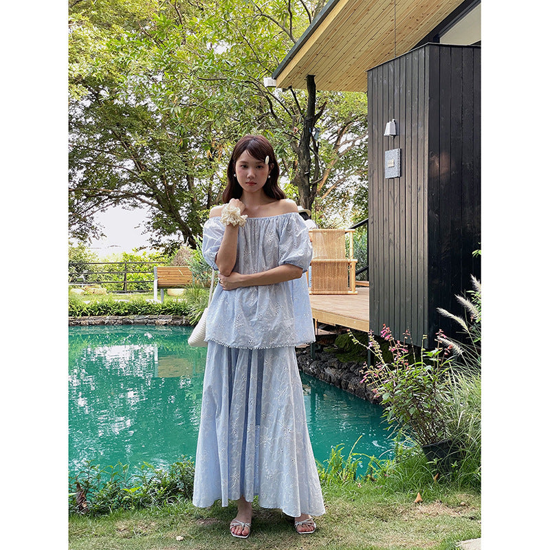 Dame Maxikjole med off-shoulder design og raffinerede broderier Stilla