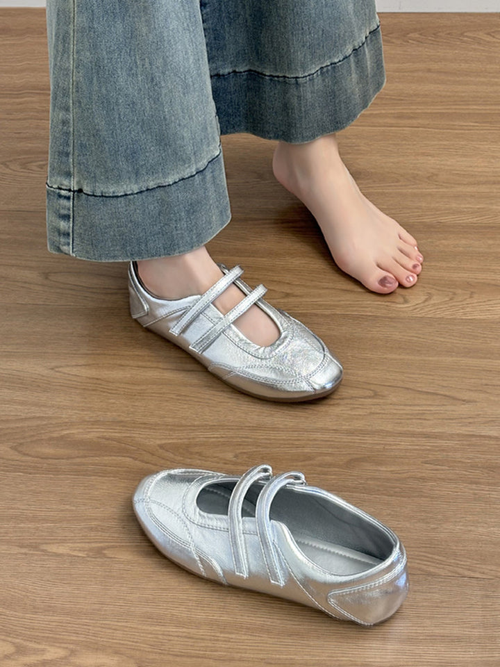 Dame ballet-inspirerede metalliske slip-on Mary Jane ballerinaer Stilla