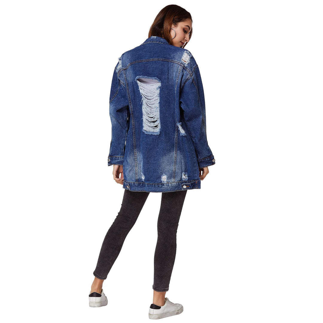 Dame Oversized Denim-jakke i vintage-look med destroyed-detaljer Stilla
