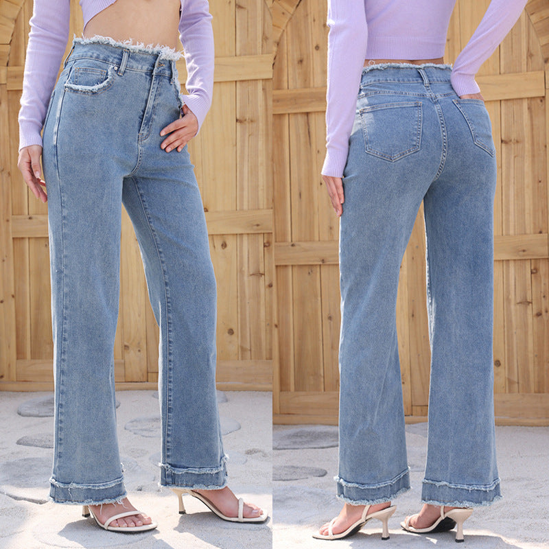 Dame Løst skåret jeans med frynset kant og høj talje Stilla
