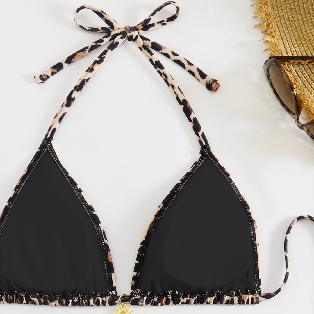 Dame triangel-bikini med trendy leopardmønster Skovae