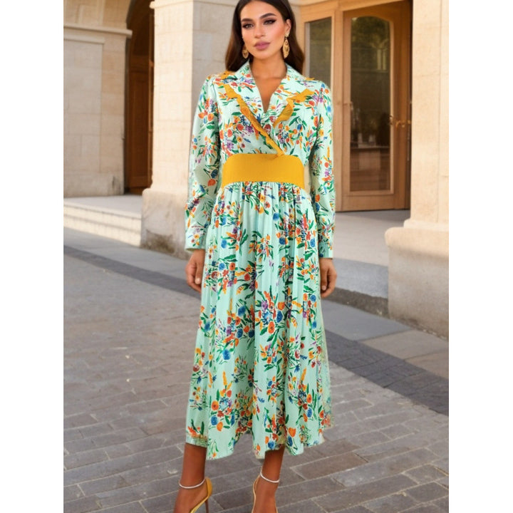 Dame Floral Print Midi Kjole med Bælte Talje Stilla