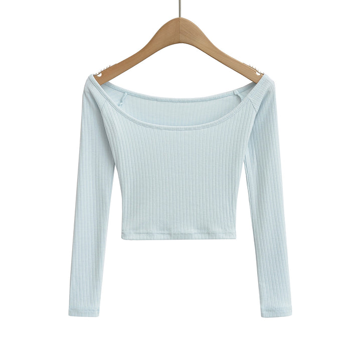 Dame cropped Langærmet skjorte med elegant Rundhalsshalsudskæring og fin ribstruktur Stilla