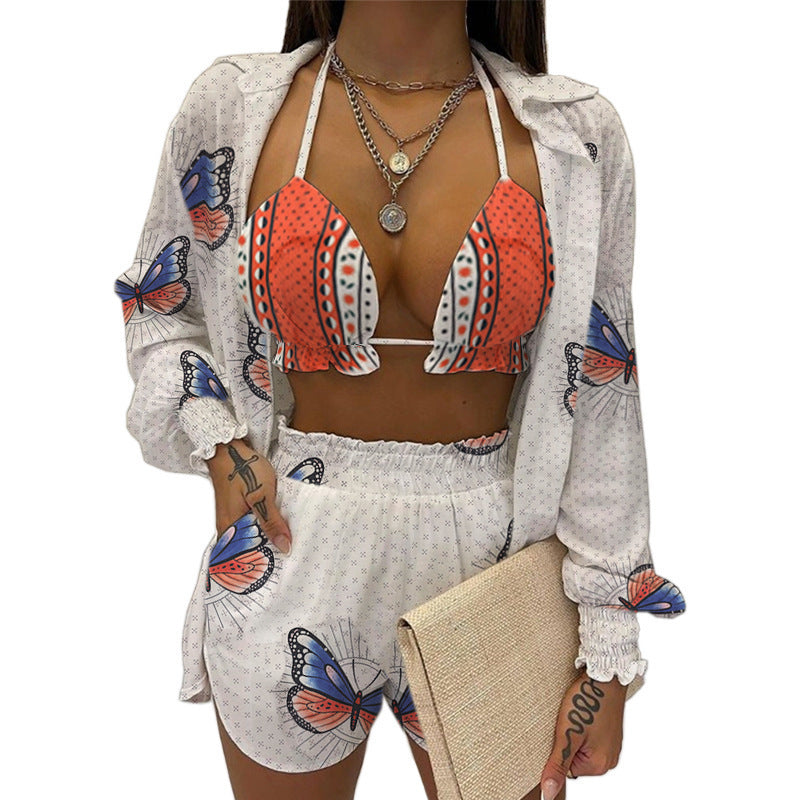 Dame sommerfugletryk crop top og shorts sæt Stilla
