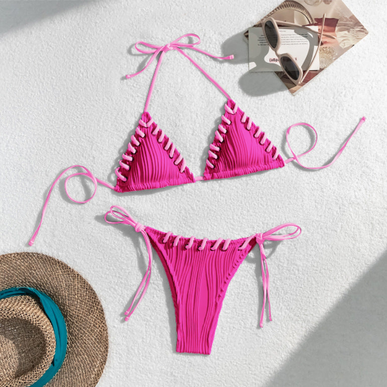 Dame Triangel-Bikini med raffinerede snøre detaljer og struktureret overflade Stilla