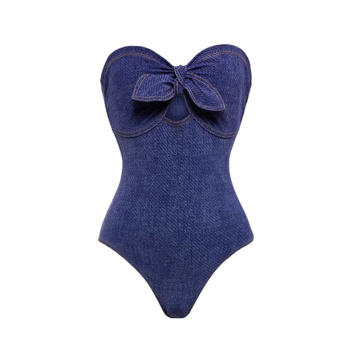 Dame badedragt sæt med elegant bandeau top og strategisk skåret maxiskørt Stilla