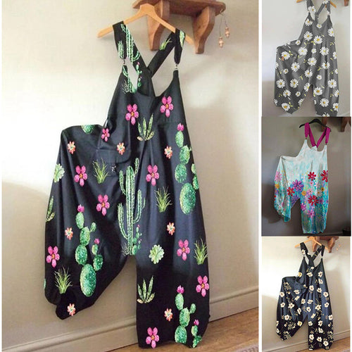 Dame Casual Jumpsuit med farverigt mønster og bredt skårne ben Stilla