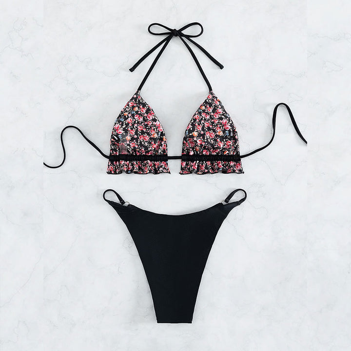 Dame Triangel-Bikini-Sæt med legende flæse design Skovae