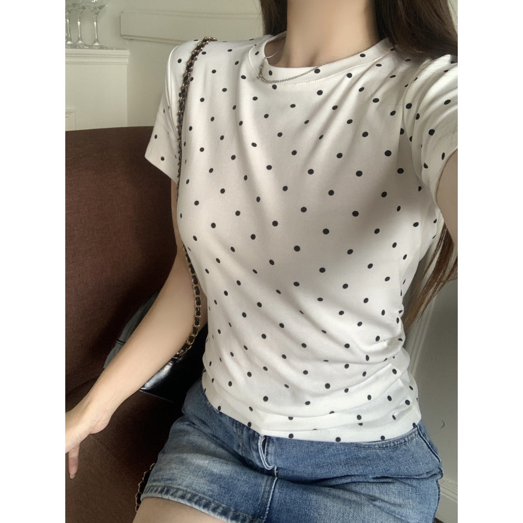 Dame Polka Dot Fritid T-shirt med smigrende snit Stilla