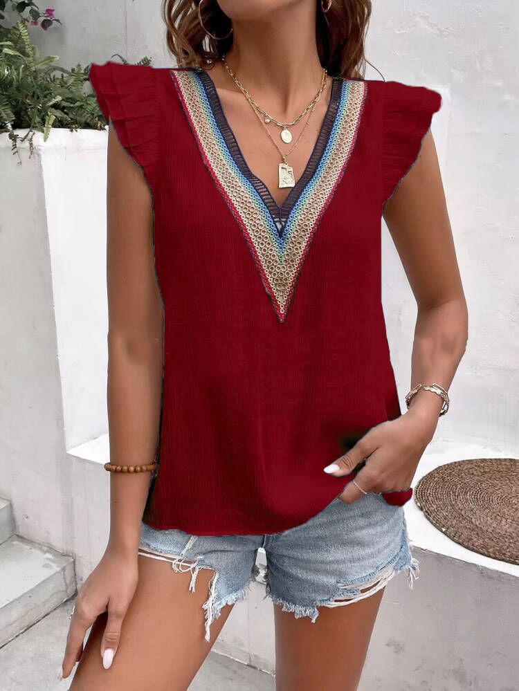 Dame V-hals bluse med rynker Stilla
