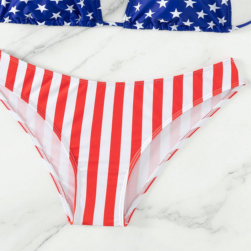 Dame triangel-bikini med patriotisk stjerne- og stribemønster Skovae