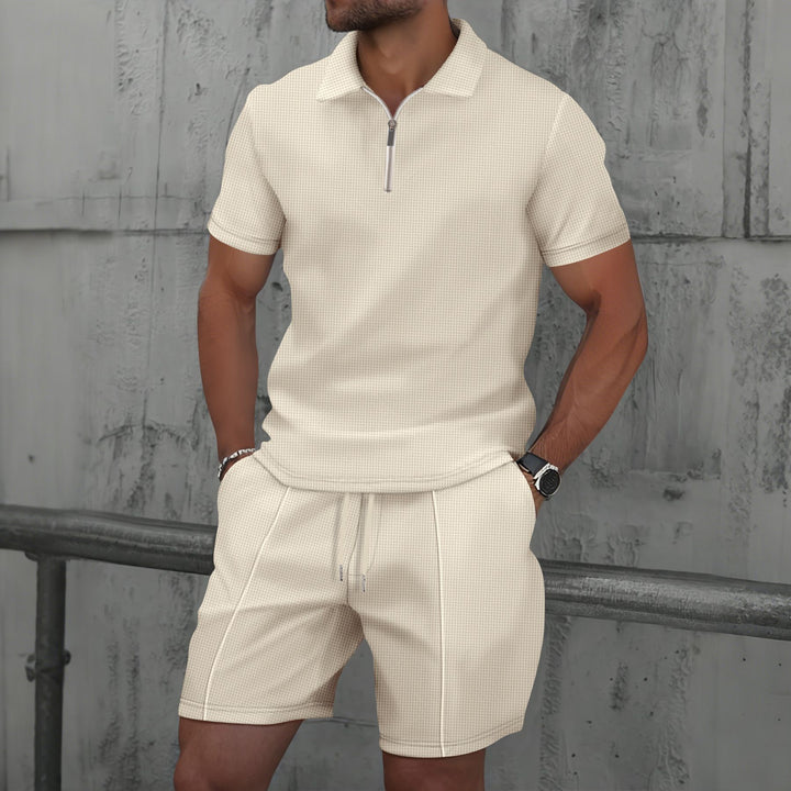 Herrer sporty kortærmet polo-shirt med lynlås og matchende shorts Stilla