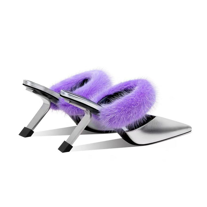 Femme Spitz-Tå Faux-Fur Slipper Mules Stilla