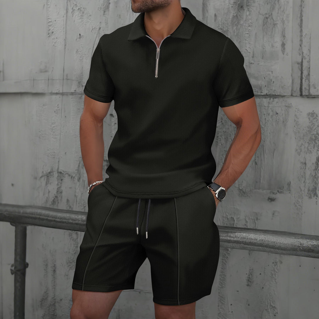 Herrer sporty kortærmet polo-shirt med lynlås og matchende shorts Stilla