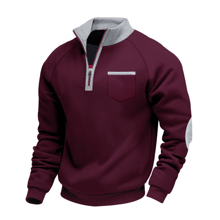 Herrer fleece-pullover med halv lynlås og praktisk lomme Stilla