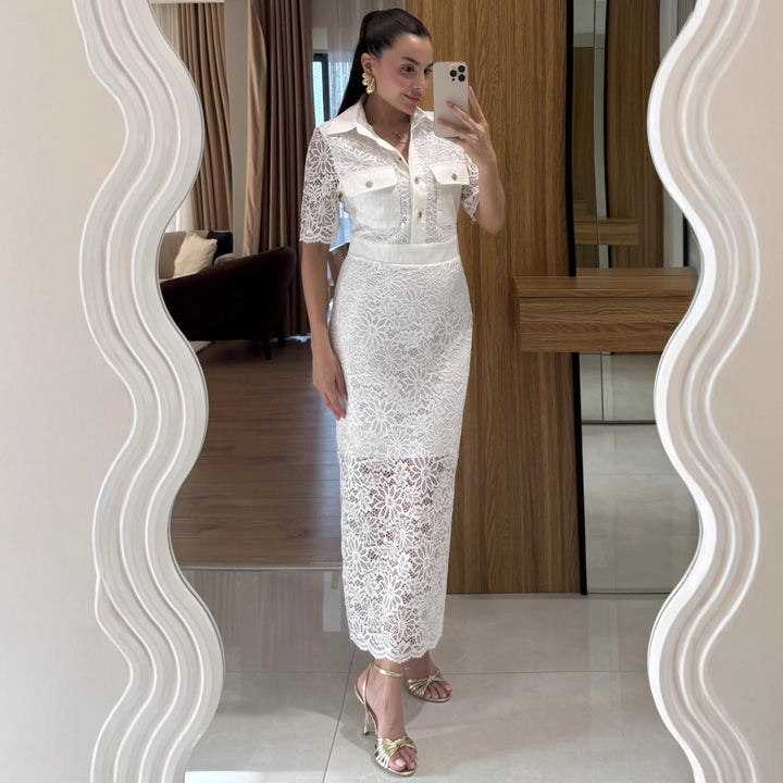 Dame Elegant Spidskjole med Krave og Kort Bluse Stilla