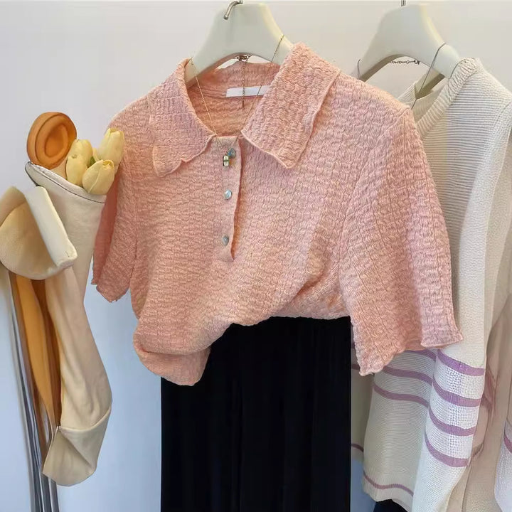 Femme Struktureret Knap-Bluse Stilla