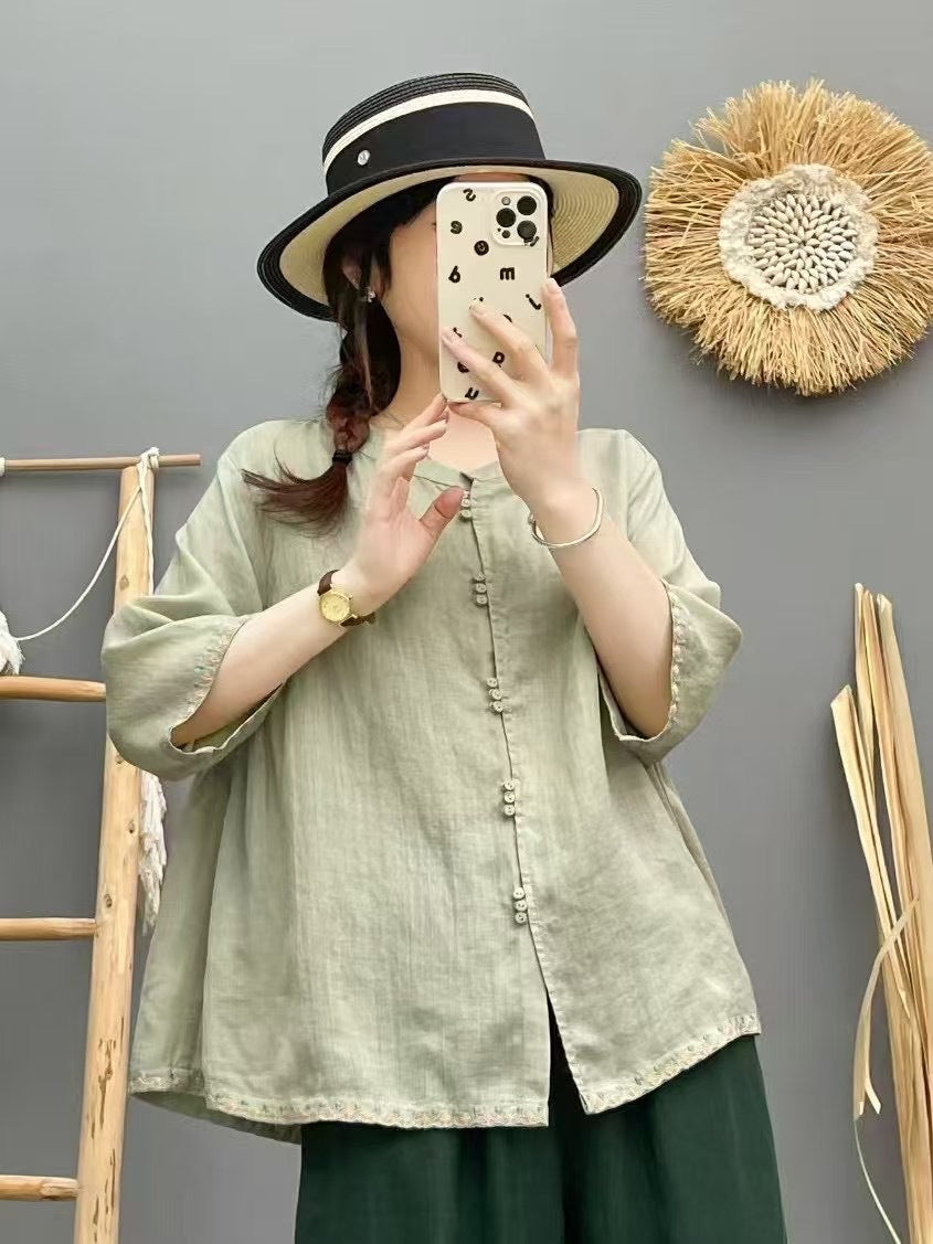 Femme Afslappet Fit Knap-Down Linen Bluse Stilla