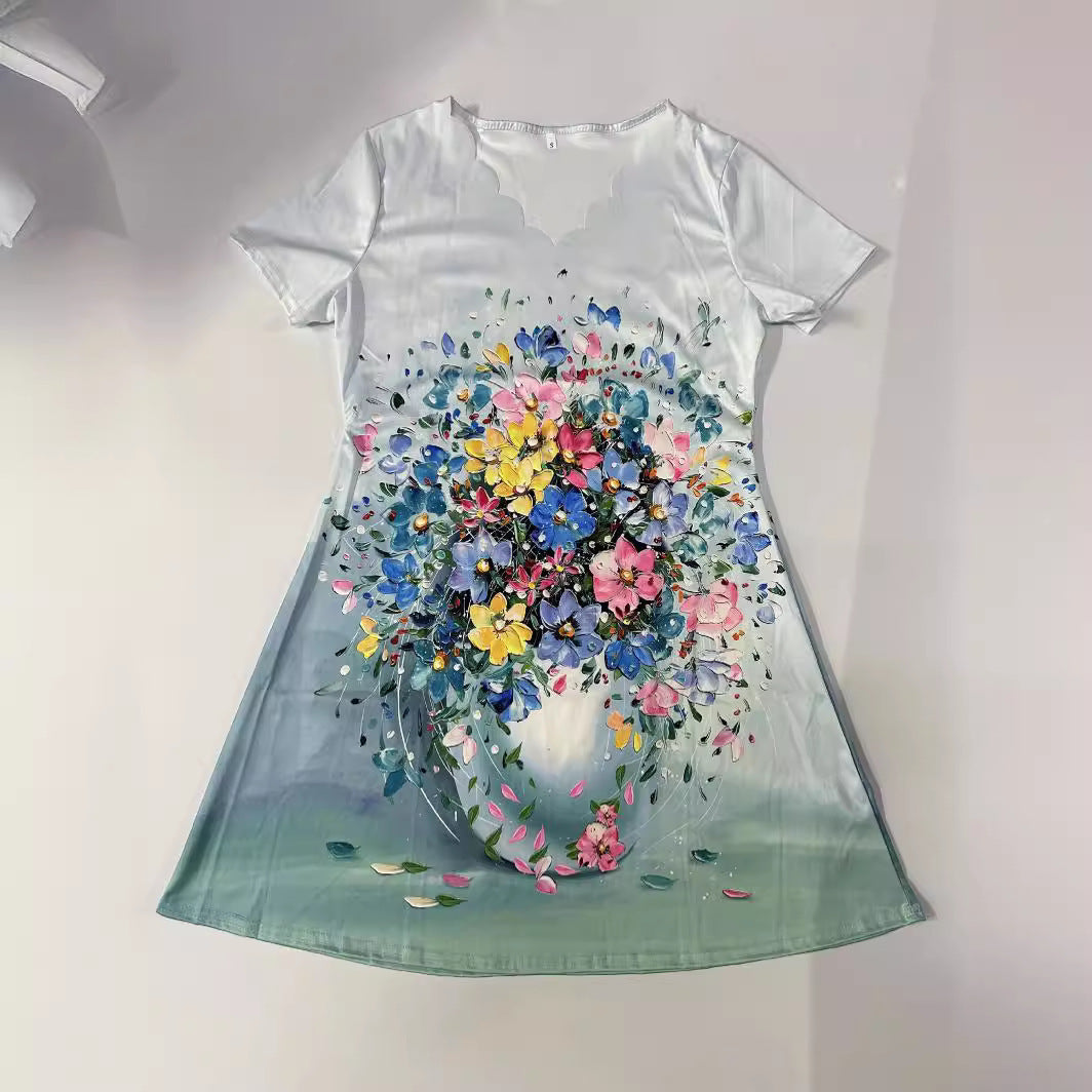 Dame Scalloped Floral Print Midi Kjole Stilla