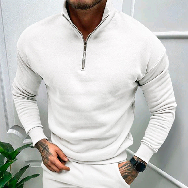 Herrer Fleece-Pullover med halv lynlås og moderne snit Stilla