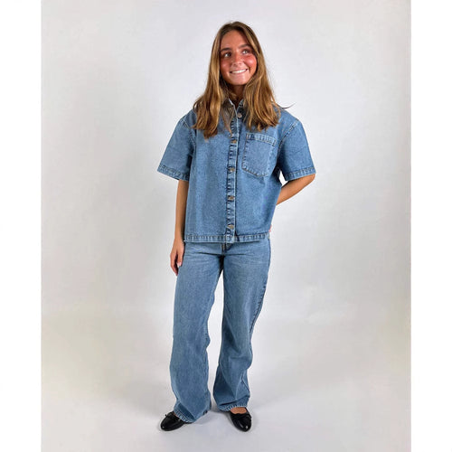 Dame denim skjortejakke i afslappet oversized snit Skovae