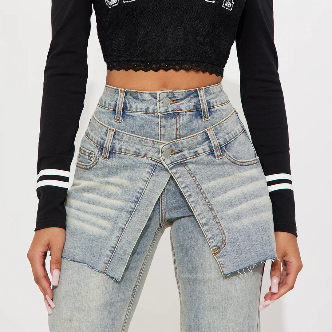 Dame Designer Jeans med Asymmetrisk Skæring Stilla