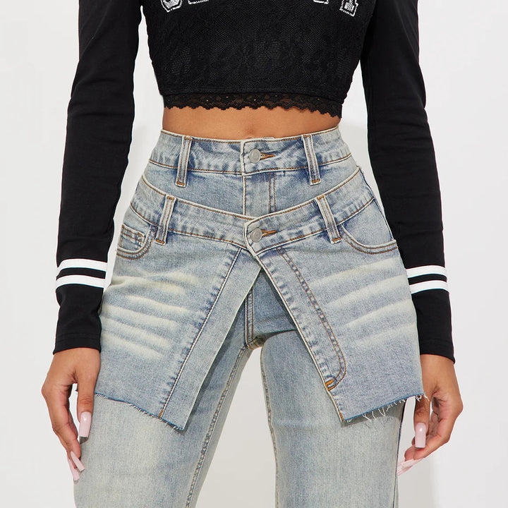 Dame Designer Jeans med Asymmetrisk Skæring Stilla