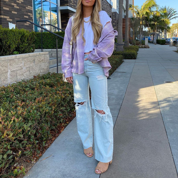 Damer Oversized Skjorte i ternet design Stilla