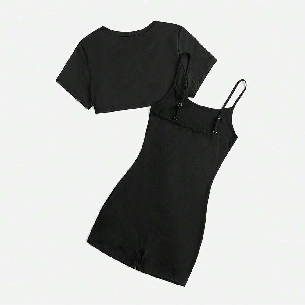 Kvindernes Cropped Top og Shorts Jumpsuit Sæt Stilla