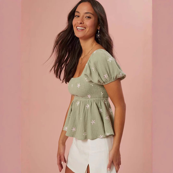Dame Puffærme Blusenshirt med elastisk bund Skovae