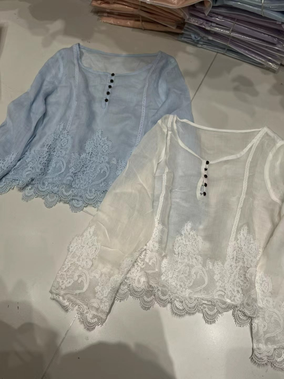 Dame Dekorativ Blonde Bluse Stilla