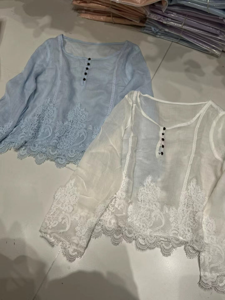 Dame Dekorativ Blonde Bluse Stilla