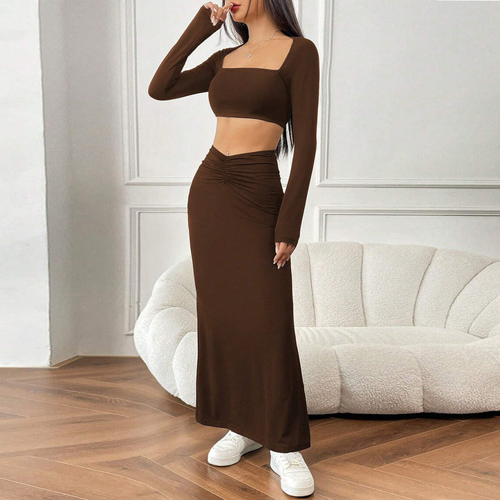 Kvinders Crop Top og Maxi Skirt Sæt med Volanger Stilla