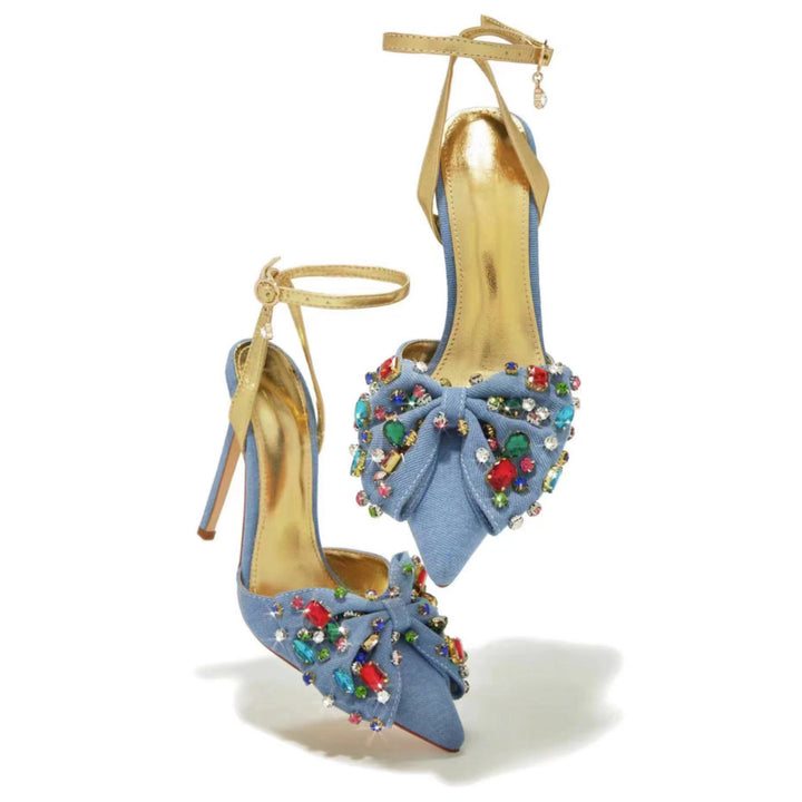Femme Pyntede Højhælede Slingback Sandaler med dekorativt Bue-Detajl Stilla