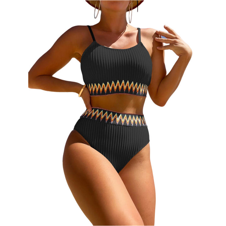 Damer højtaljede ribbet bikini-sæt med bestikket bånd Stilla