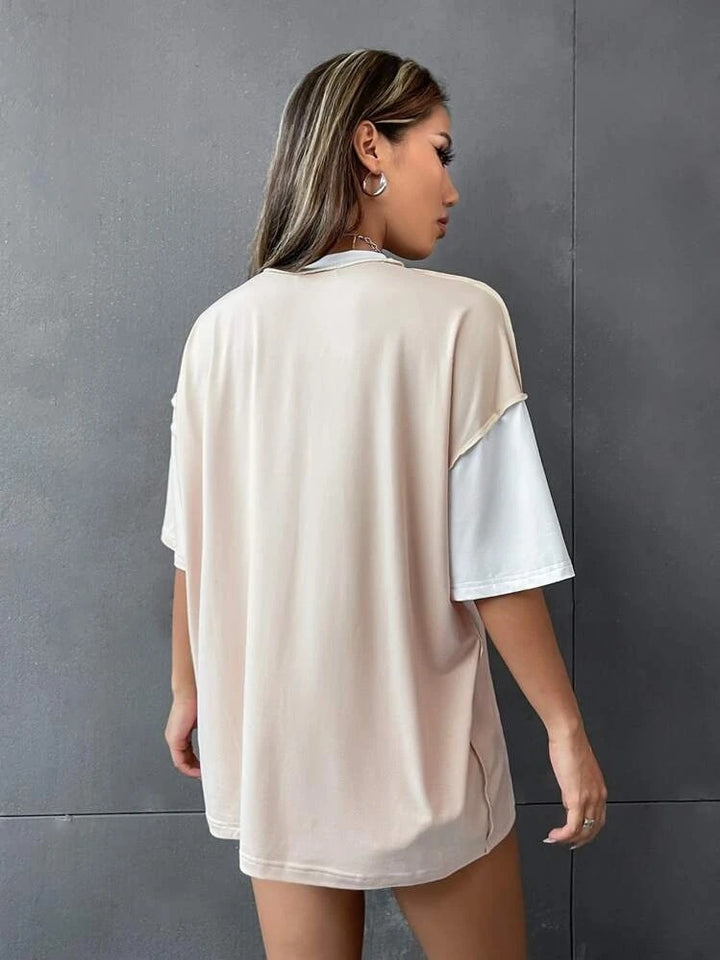 Dame oversized T-Shirt med geometrisk farvemønster Stilla