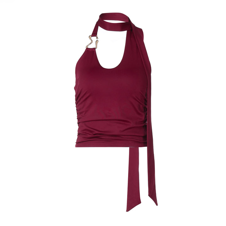Dame moderigt halterneck top med innovativt indviklet design og elegante stropper Stilla