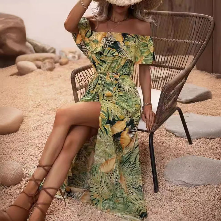 Kvinders maxi kjole med off-shoulder design og dyb slids Stilla